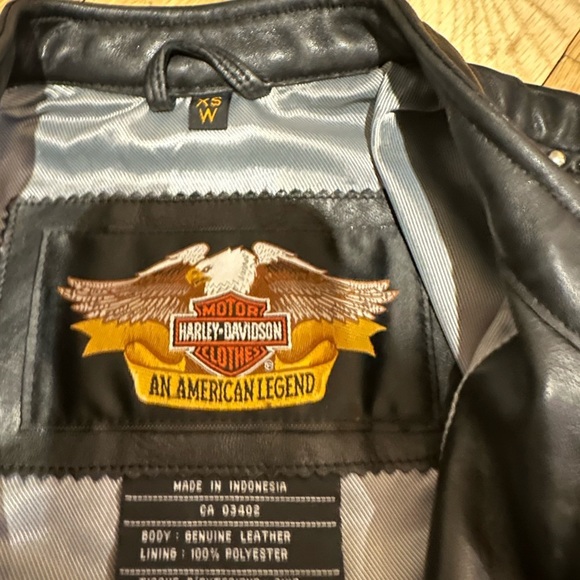 Harley-Davidson Black Studded lamb skin jacket Wing Logo Zip Front Size XS - Picture 3 of 3
